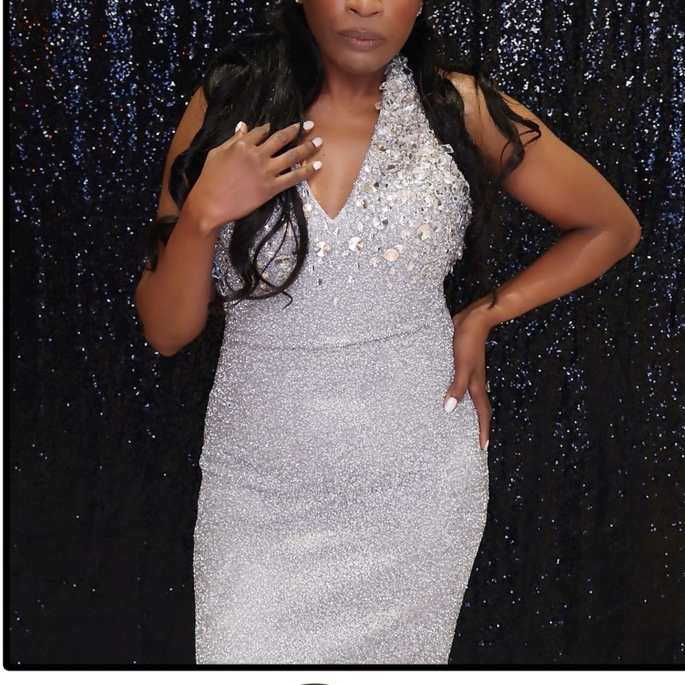 Pamella Roland Beaded Halter Gown w/ Crystal Embellishments